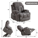 Power Lift Recliner Chair with Heat Massage USB Port Grey