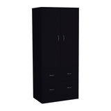 Black Armoire with Double Doors, 2 Drawers, Hanging Rod