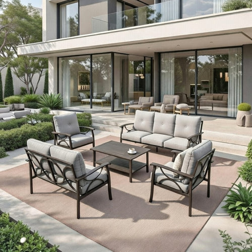 5 Piece Outdoor Patio Set Steel Seats 7 Gray