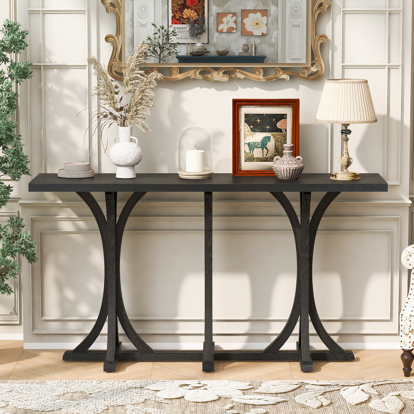 59.8" Wooden Console Table Farmhouse Oak Veneer