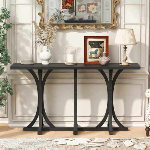 59.8" Wooden Console Table Farmhouse Oak Veneer