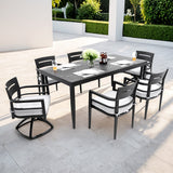 7PC Outdoor Patio Dining Set 35.5"x71" Table Chairs Rockers