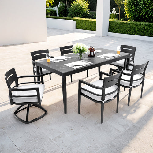 7PC Outdoor Patio Dining Set 35.5"x71" Table Chairs Rockers
