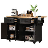 K&K 56.5'' Kitchen Island with Drop Leaf, Power Outlet, Embossed Vertical Stripe