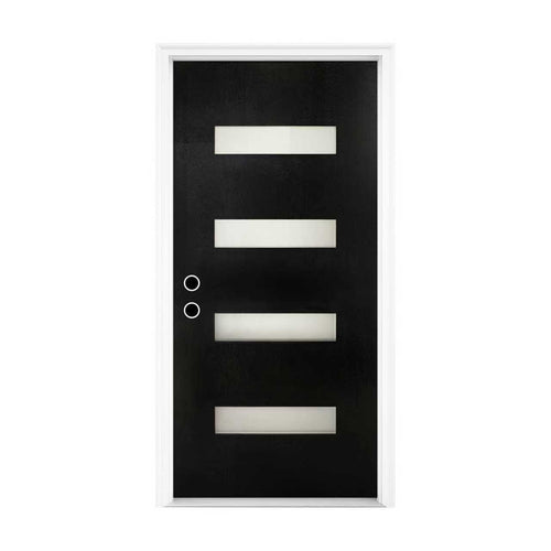 36 x 80 Inch FRP Entry Door with Frosted Glass - Contemporary Style