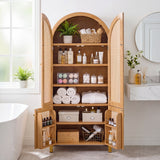 71" Tall Arched Cabinet with Rattan Doors & Adjustable Shelves