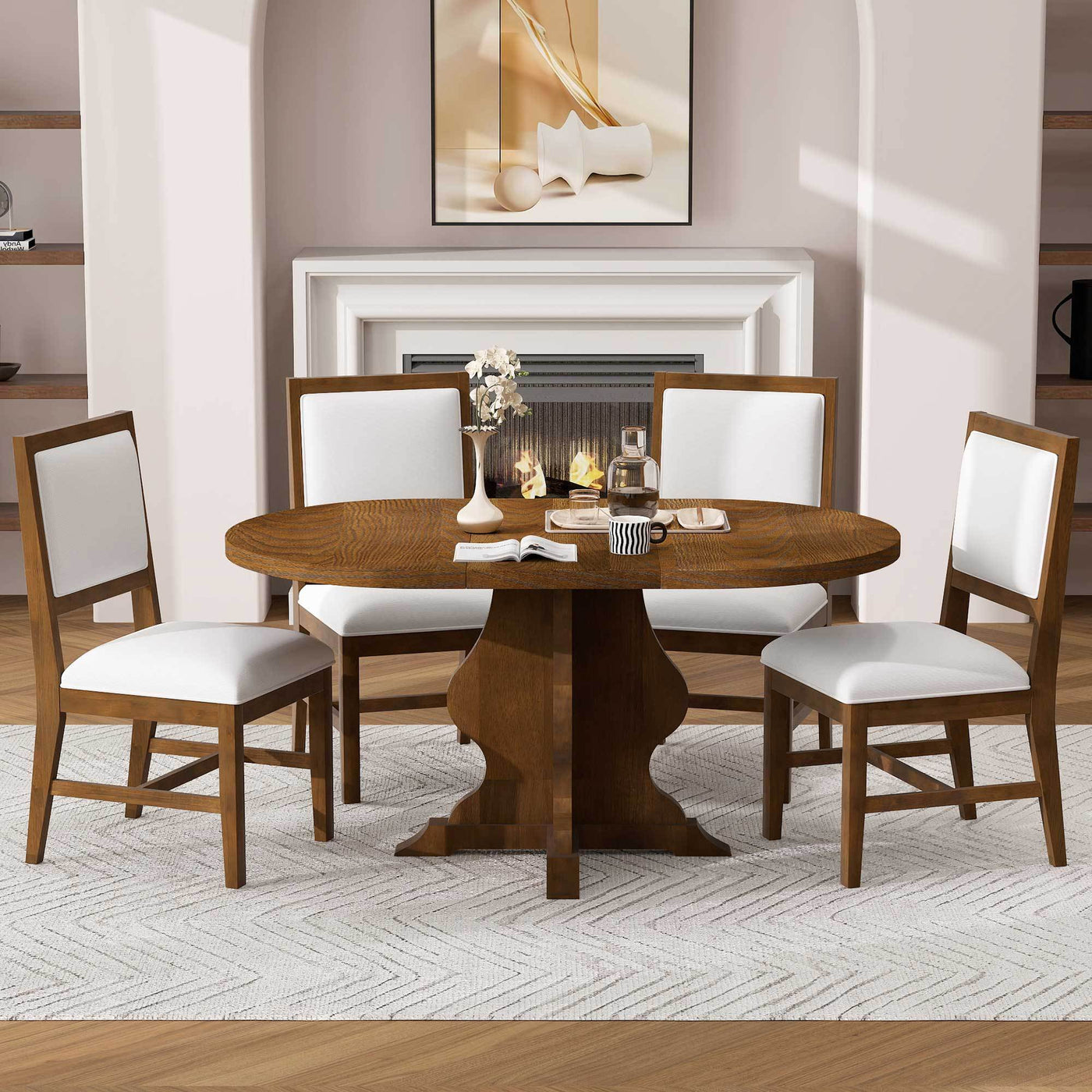 Farmhouse 5-Piece Extendable Dining Table Set with 4 Chairs