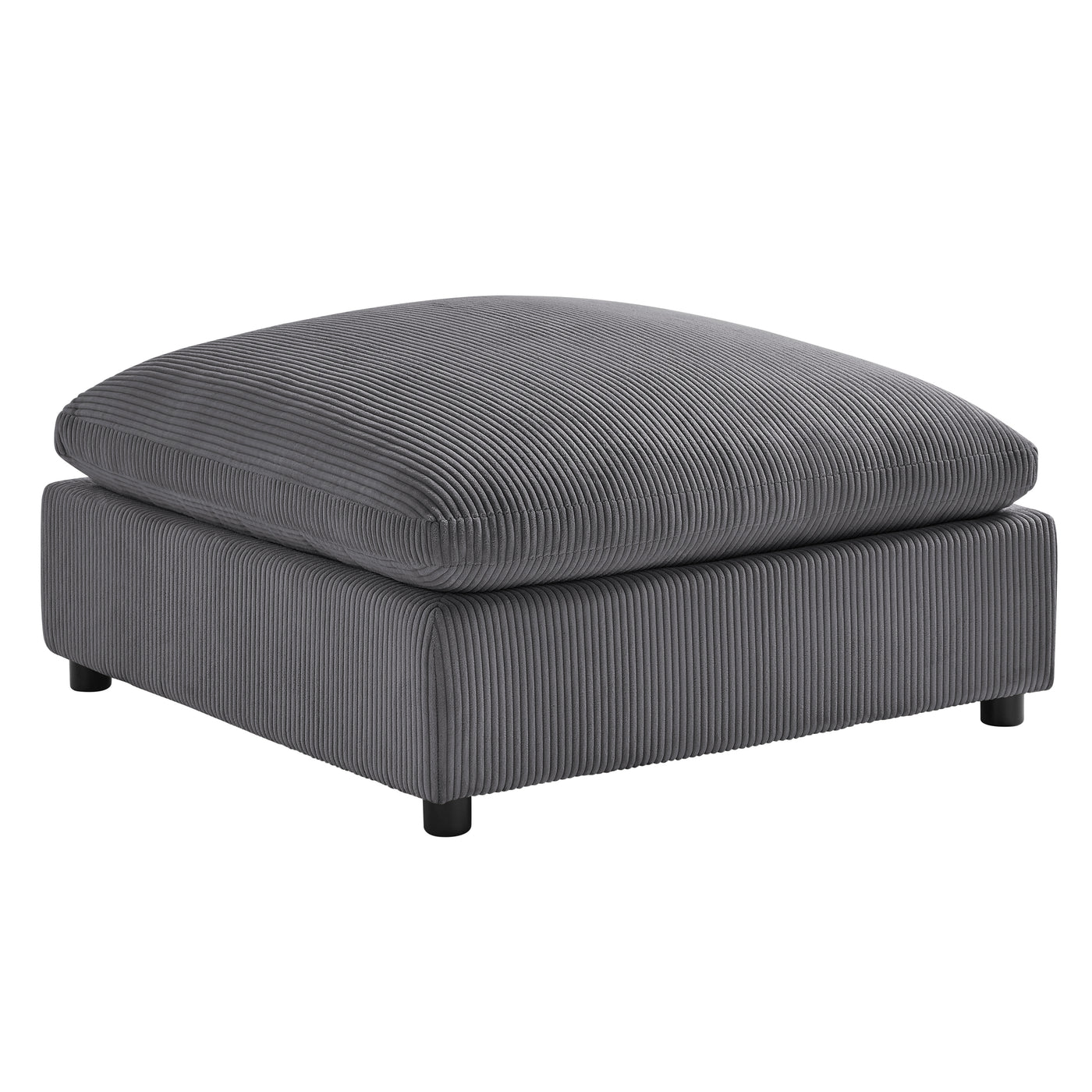 Charcoal Corduroy Ottoman with Wood Legs