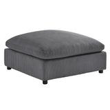 Charcoal Corduroy Ottoman with Wood Legs