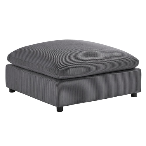Charcoal Corduroy Ottoman with Wood Legs