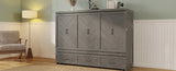 Queen Size Murphy Bed, Pine Wood Cabinet Bed with Built-in USB Charging Station and Geometrical Decoration Panel ,Grey