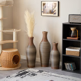 Hand-Woven PVC Rattan Vases, Set of 3 Brown Decorative Floor Vases