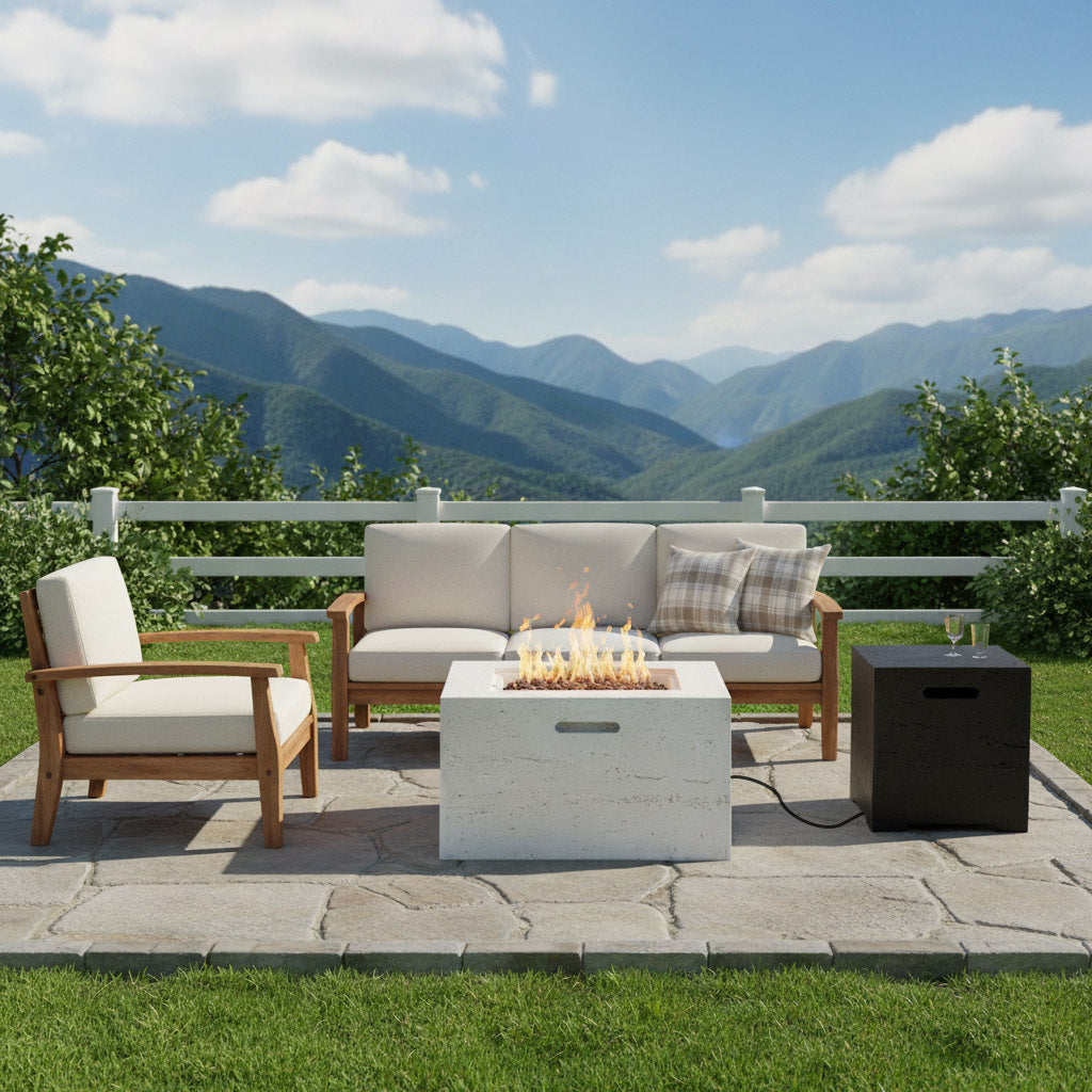Propane Fire Pit Square MGO 40000 BTU 24" with Side Table Cover