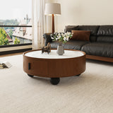 Round Solid Wood Coffee Table with Storage Bouguer Walnut/Brown