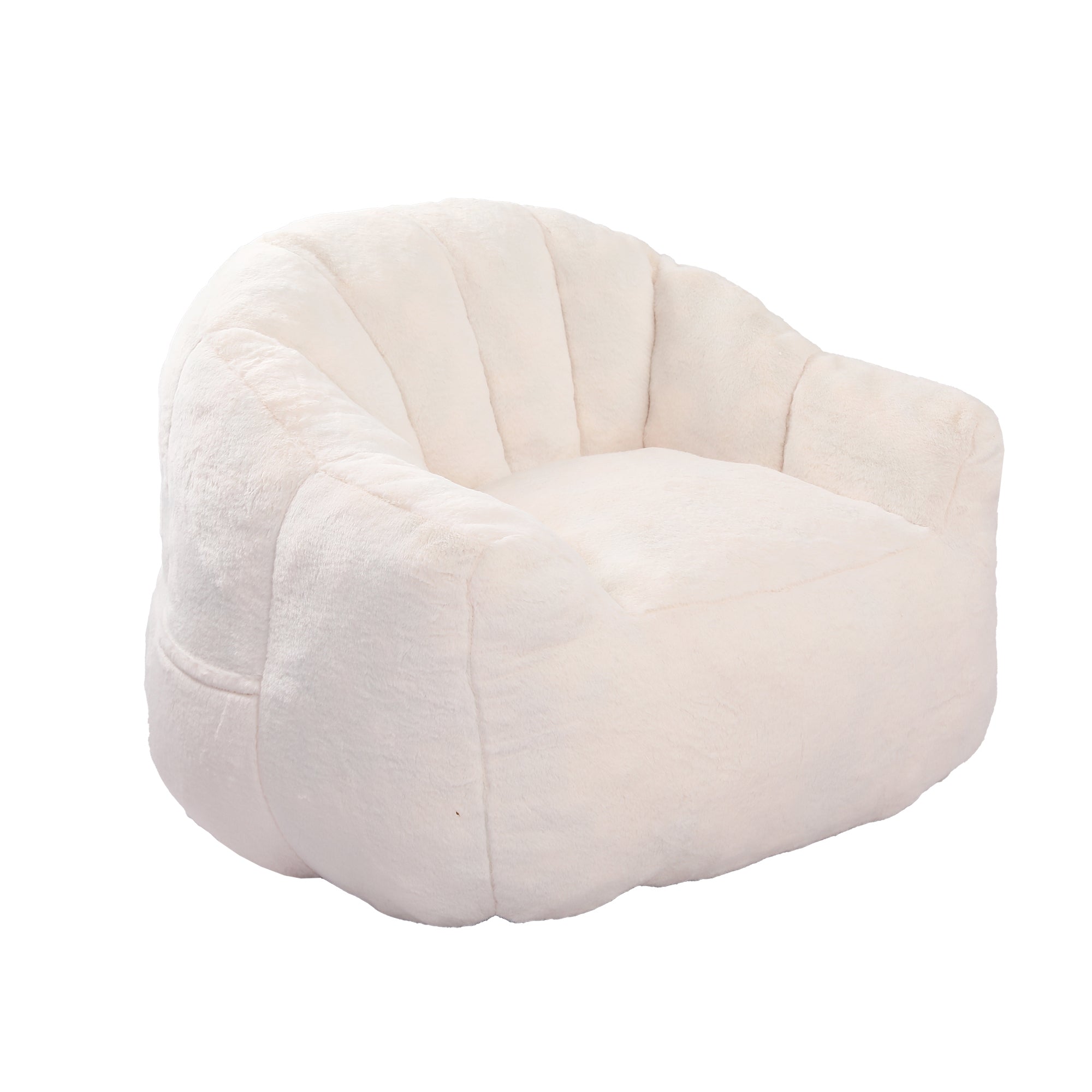 Giant Foam Filled Beanbag Chair With Armrests In White Faux Fur For Adults