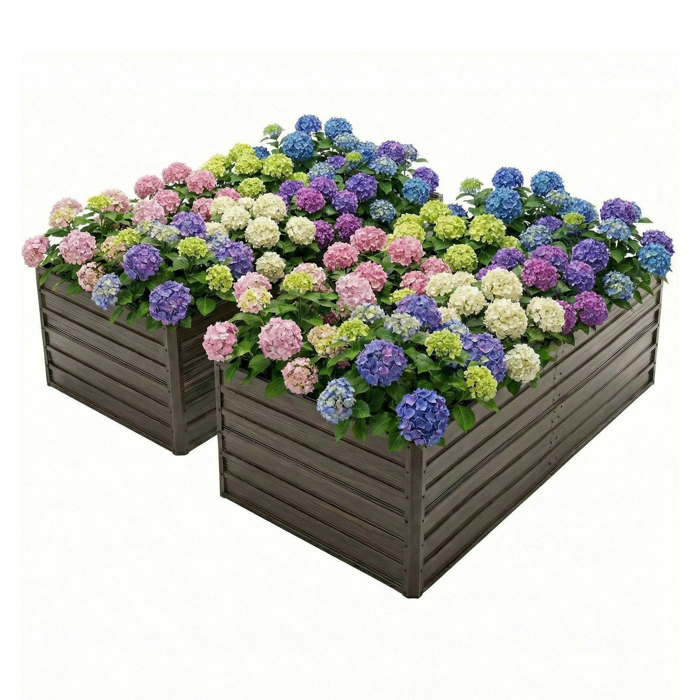 8x4x2 ft Raised Garden Bed Set Galvanized Metal Woodgrain