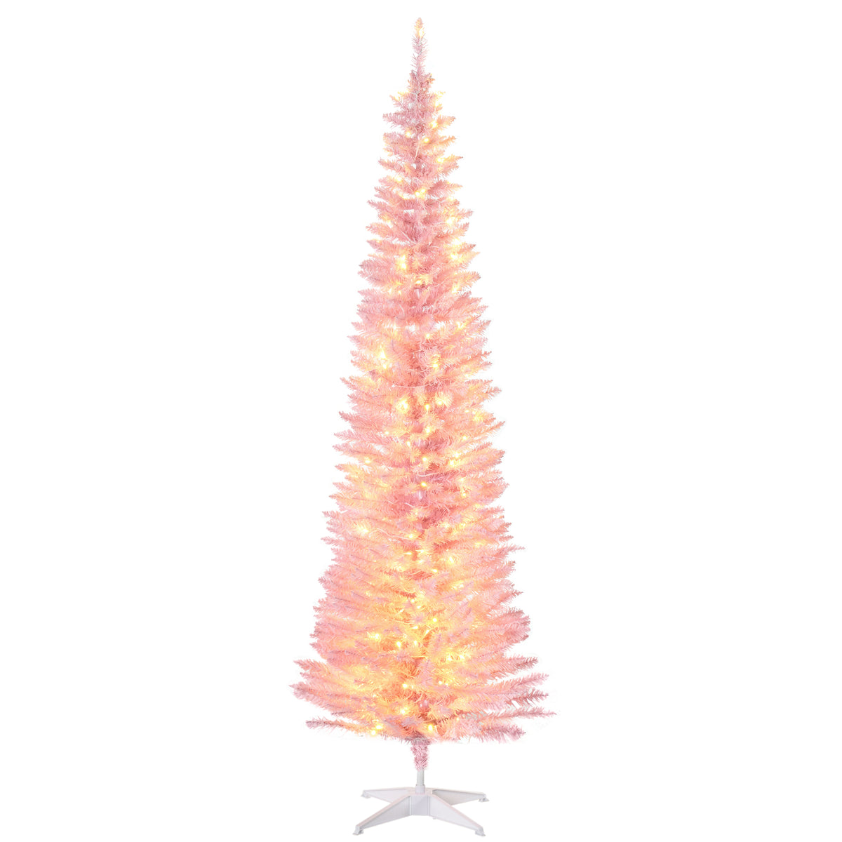 HOMCOM 7' Tall Pre-Lit Slim Noble Fir Artificial Christmas Tree with 200 Warm Wh