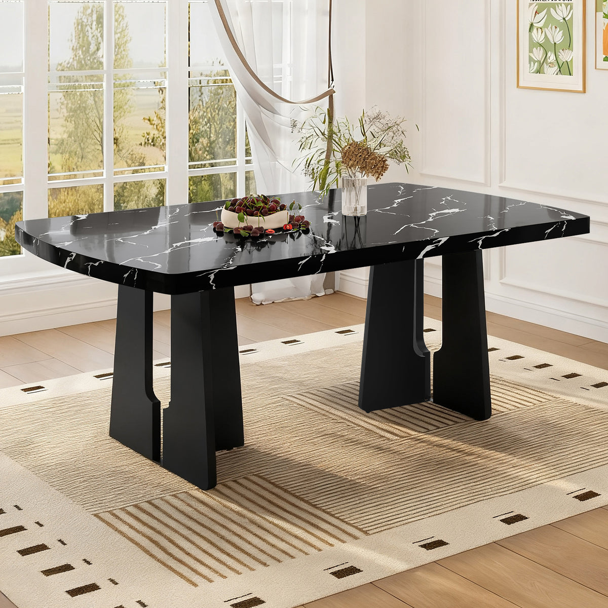 Engineered Wood Dining Table Black 67"