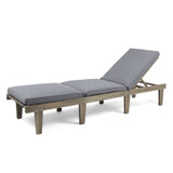Outdoor Chaise Lounge Acacia Wood Gray Full-Length Cushion 78.75x24x30.5 In