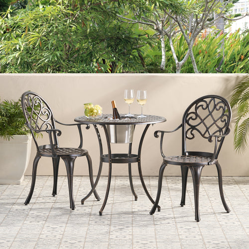 Outdoor Bistro Set Cast Aluminum Copper 3 Piece Ice Bucket Table 2 Chairs