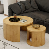 Round Nesting Coffee Table Set of 2, 31.5 and 18 in, Wood Top, Living Room