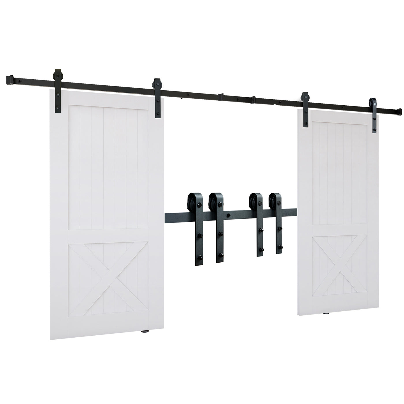 8ft Heavy Duty Barn Door Hardware Kit 330lbs Double Door Track