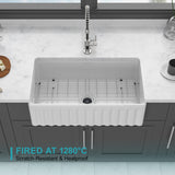 33" White Farmhouse Sink - 33 x 18 x 10 inch Kitchen Sink Apron-front White