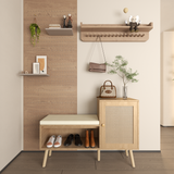 2-in-1 Shoe Storage Bench, PP Rattan Shoe Cabinet with 2 Adjustable Shelves
