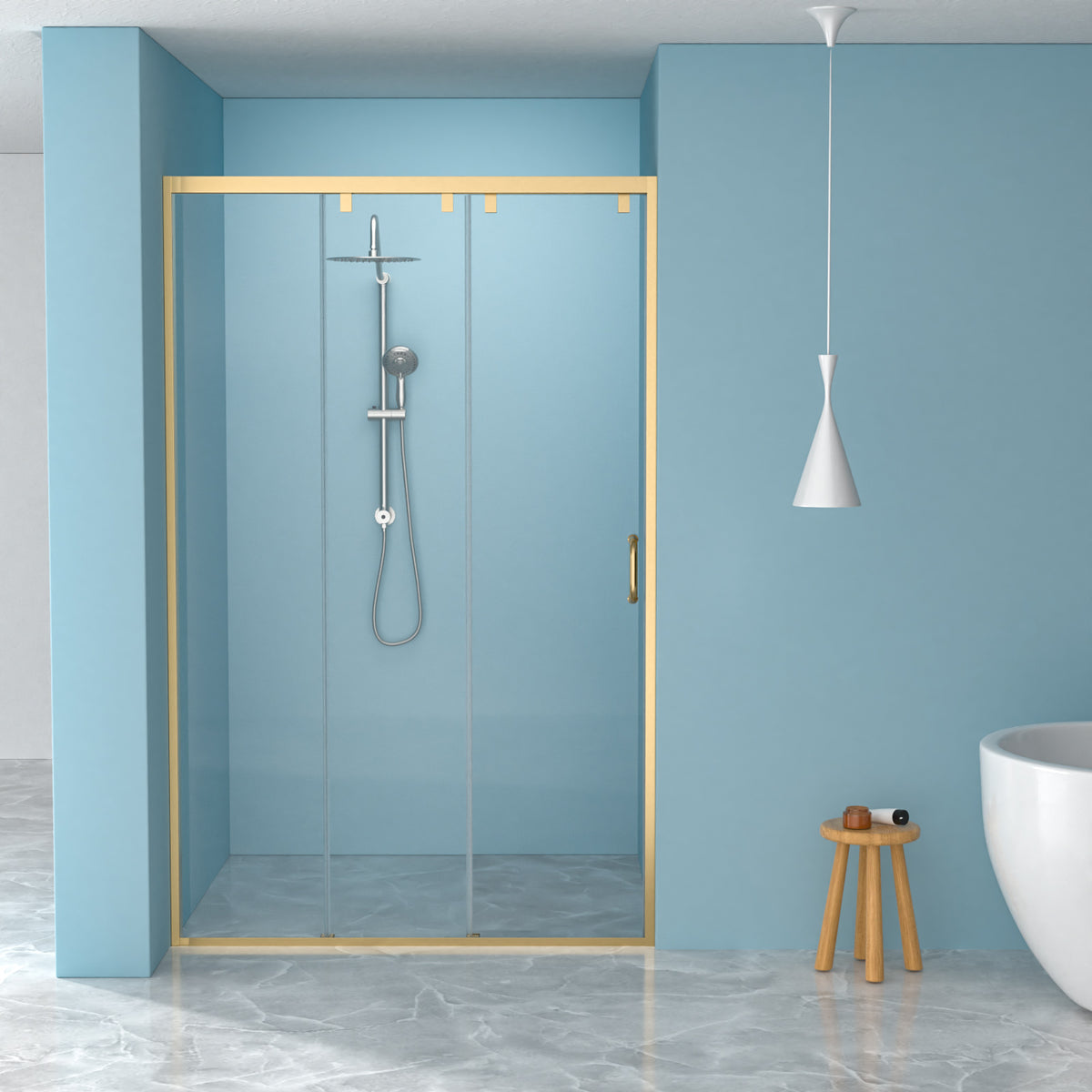 48"W× 76"H Triple Bypass Sliding Shower Door With 5/16 In. (8mm) Clear Glass
