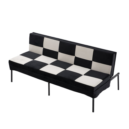 Velvet Futon Sofa Bed 5-Level Adjustable Backrest Metal Frame