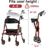 Lightweight Foldable Rollator Walkers with Seat for Seniors, 350 lb Capacity