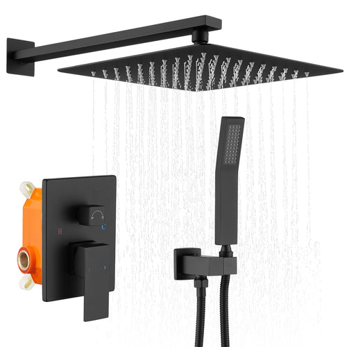 Matte Black Rainfall Shower System Wall Mount Combo Set