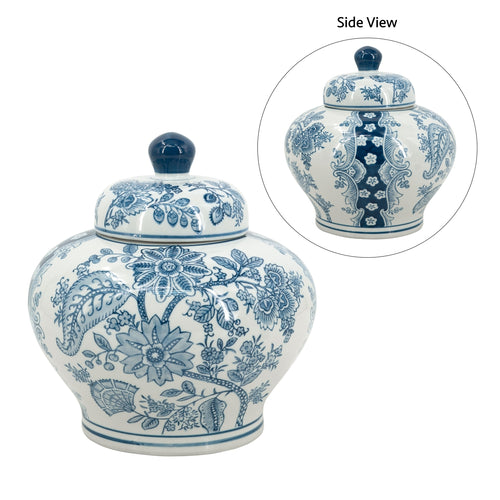 Porcelain Lidded Jar Blue White Floral 9.1x9.1