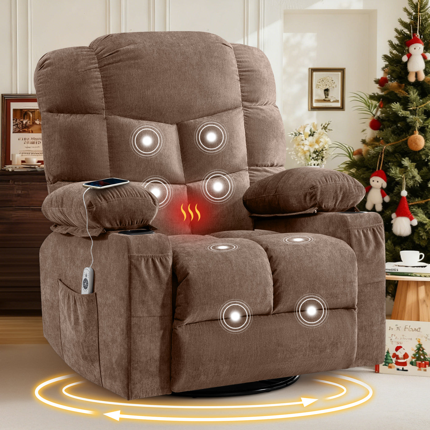Oversized Massage Swivel Recliner with Heat & USB Port