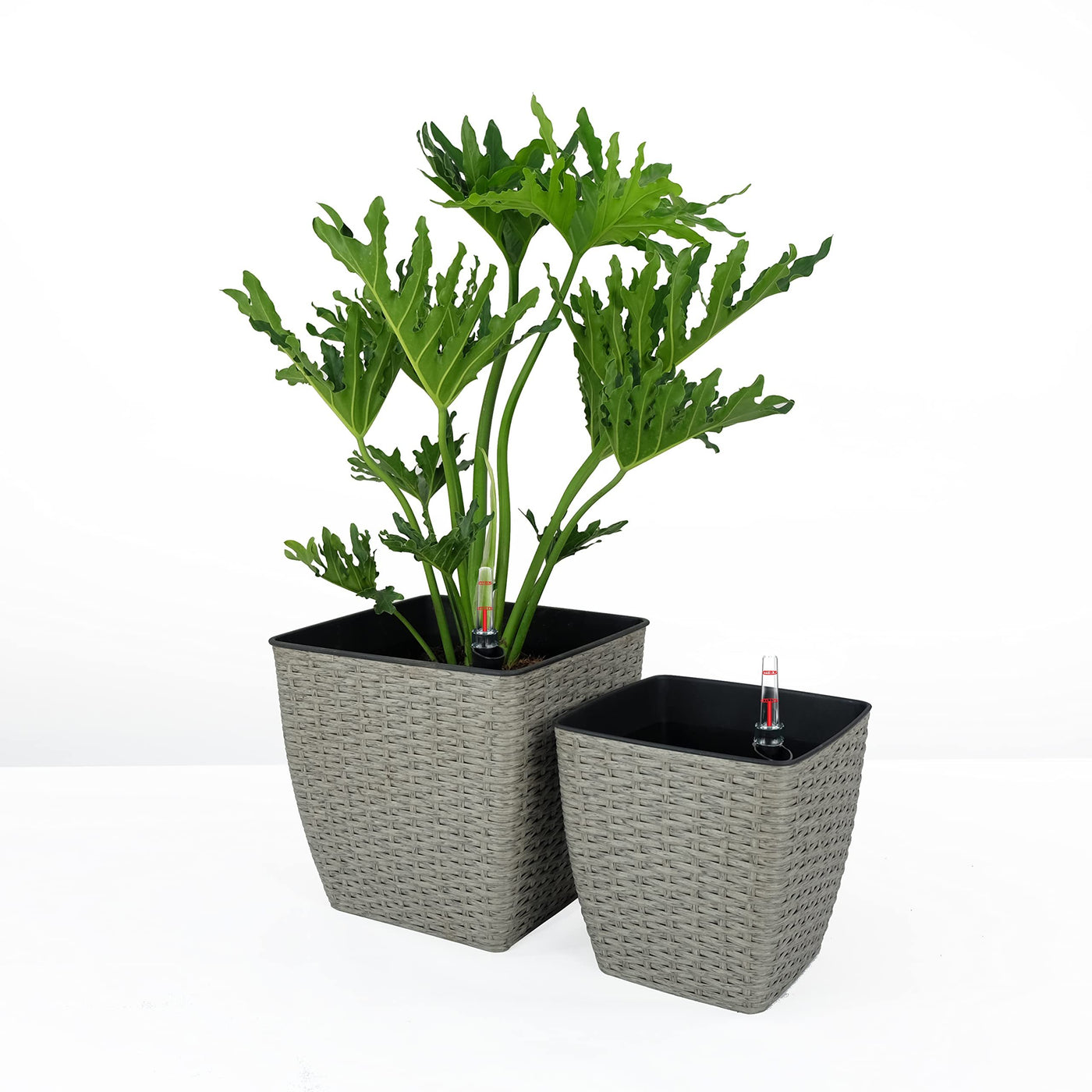 Hand Woven Wicker Self-Watering Planter - Thin Square 2-Pack
