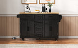 K&K 56.5'' Kitchen Island with Drop Leaf, Power Outlet, Embossed Vertical Stripe
