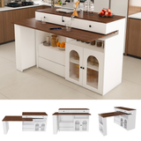 Kitchen Island with Extendable & Rotating Table, MDF with Walnut Veneer Retro De