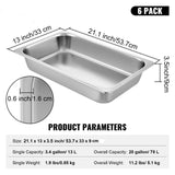 6 Pack Steam Table Pans 20.9 x 12.8 x 3.9 Inch Deep Steam Table Pan Full Size