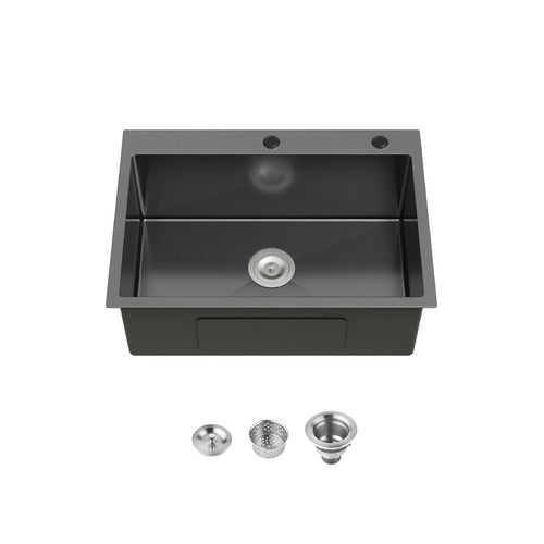 Stainless Steel Overmount Kitchen Sink 27x19 Single Bowl Black