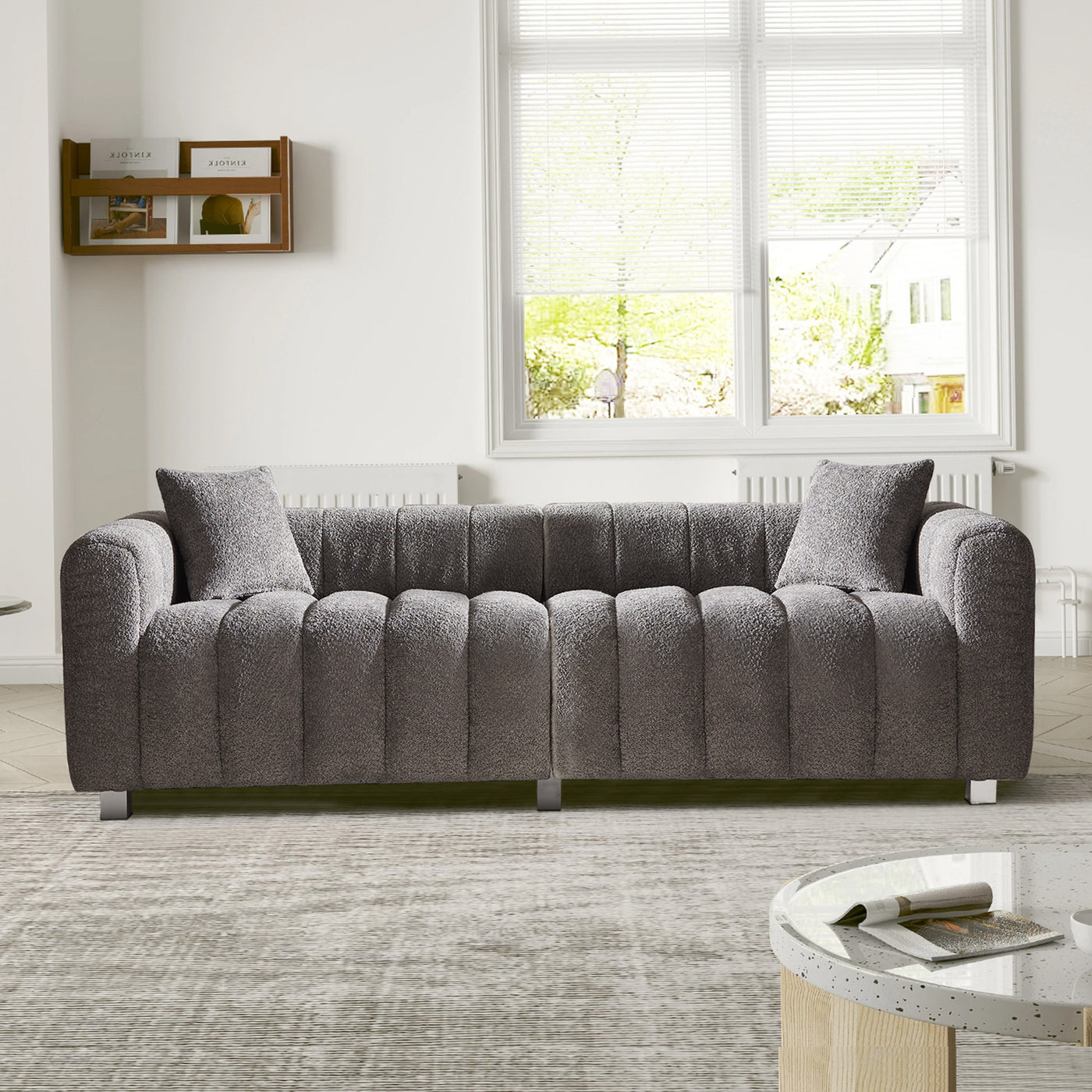 Sofa Modular Velvet Teddy Gray 3 Seat Metal Legs 87 In 750 LB
