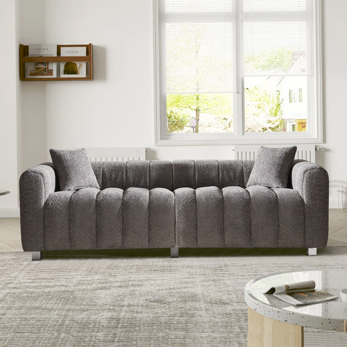 Sofa Modular Velvet Teddy Gray 3 Seat Metal Legs 87 In 750 LB