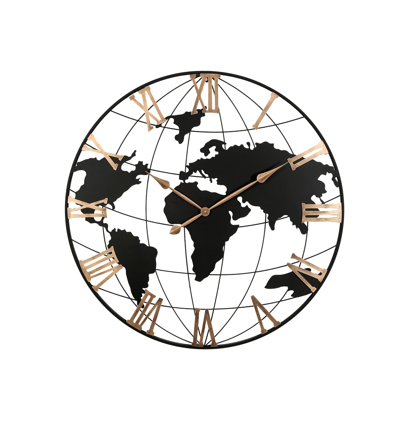 36" Black Metal Wall Clock with Gold Roman Numerals