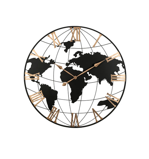 36" Black Metal Wall Clock with Gold Roman Numerals