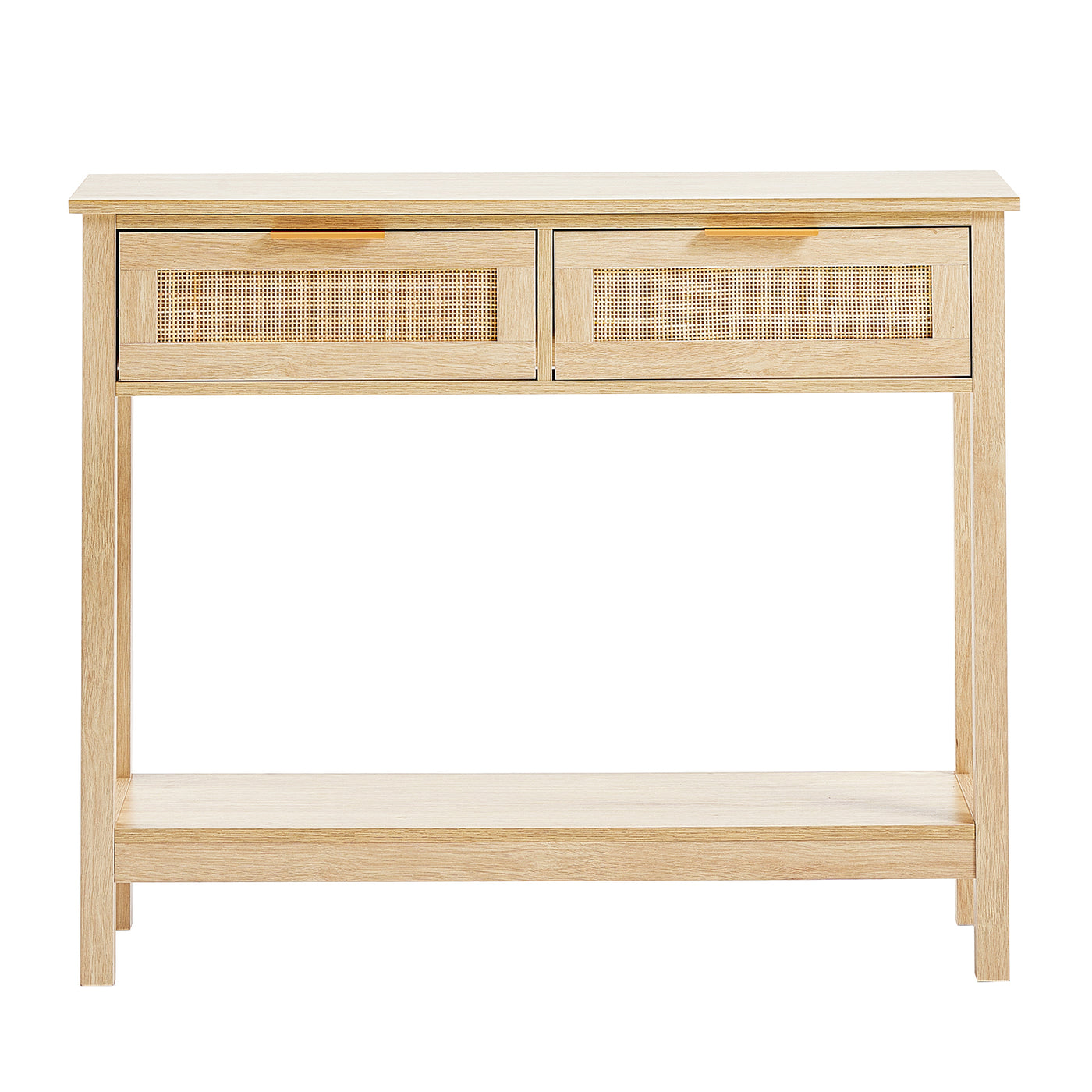 Rattan Console Table with Storage Drawers and Sliding Door