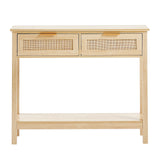 Rattan Console Table with Storage Drawers and Sliding Door