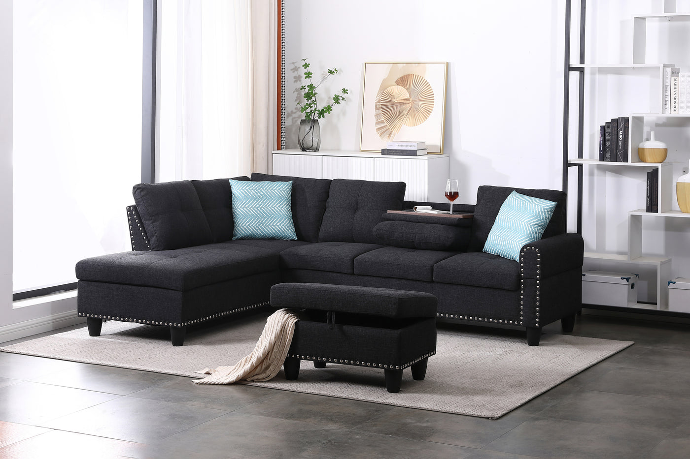 L-Shaped Rivet Trim Sofa