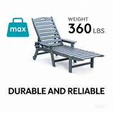 Outdoor Chaise Lounge Chair Plastic Adjustable Recline Gray 43"