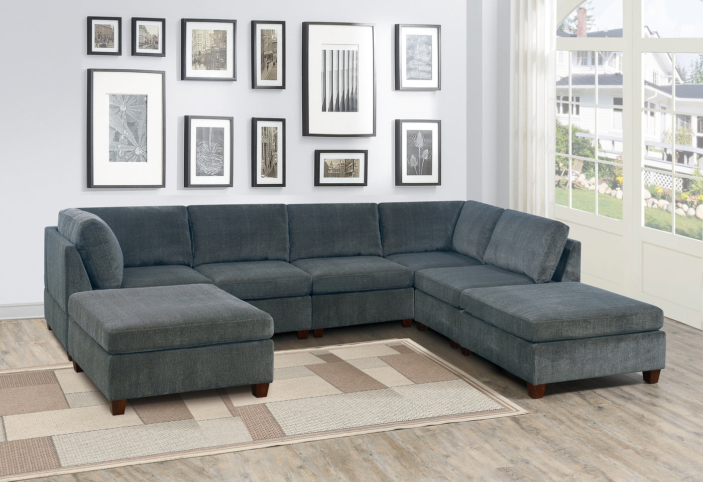 Gray Chenille Modular Sectional Couch 7pc U-Shape Set