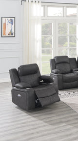 Power Motion Recliner Chair Charcoal Gel Leatherette Storage Arms