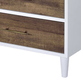 Accent Table - White & Weathered Oak - 3 Drawers - Tapered Legs